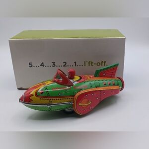 Retro Rocket Racer Friction Powered Tin Toy In Original Box